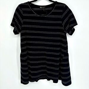 DG2 Diane Gilman Shirt Size Small Black Ruffle Pull On Oversized‎ White Stripe